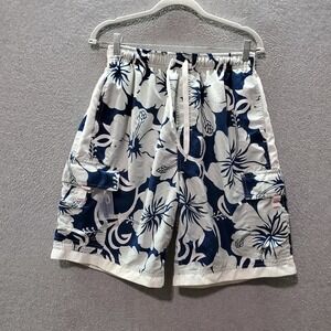 Sideout Men Swimwear Medium Blue Floral Board Short Surf Cargo Pocket Inseam 10"